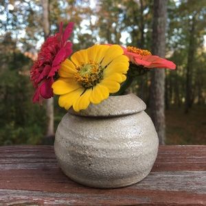 Small handmade bud vase, wood fired pottery.